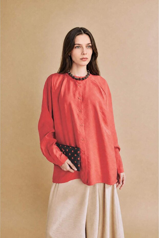 Relax Fit Modal Long Sleeve Dark Coral Tunic H5279Ax26Sm