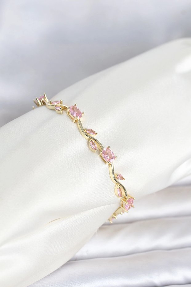 Brass Gold Rk Pem Zircon Stone Flower Model Women's Bracelet