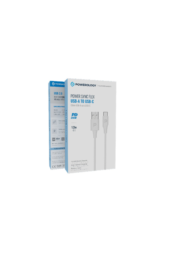 Power Sync Flex USB-A TO USB-C 1.2M Cable PD 20W White