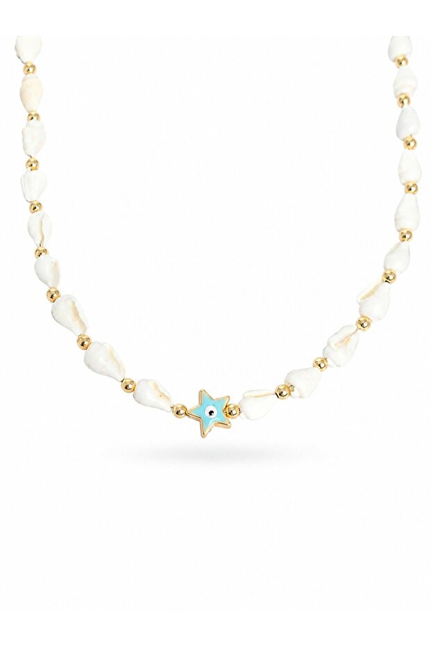 Natural Sea Shell Stringed Evil Eye Blue Star Model Necklace