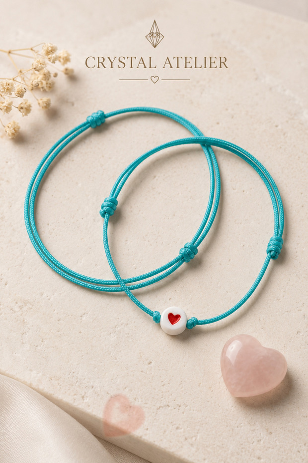 Turquoise Heart Beaded Adjustable Macrame Rope Bracelet Set
