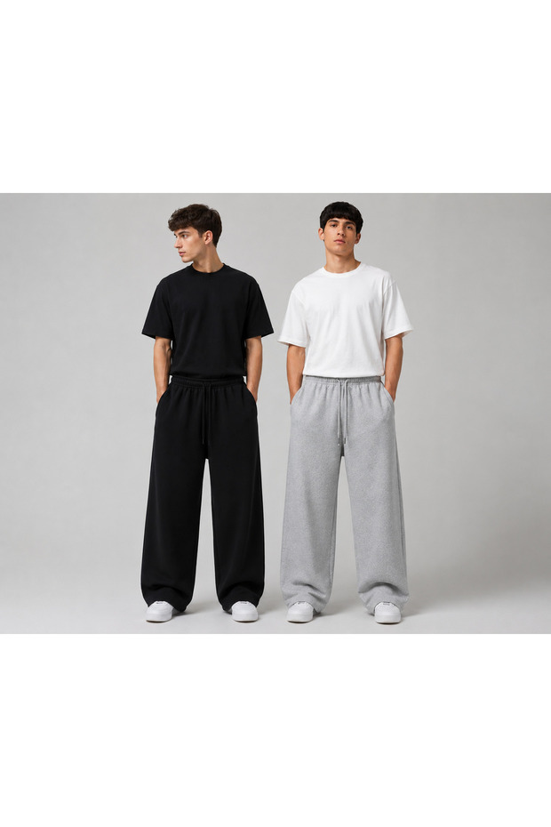 Economic Package: 2-Piece Black Gray Wide-Leg Men's Sweatpants Comfortable Wear