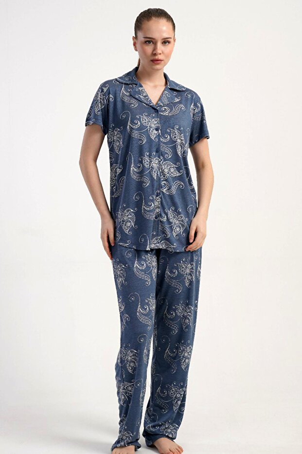 Women's Front Buttoned Short Sleeve Pajama Set C4T0N2215