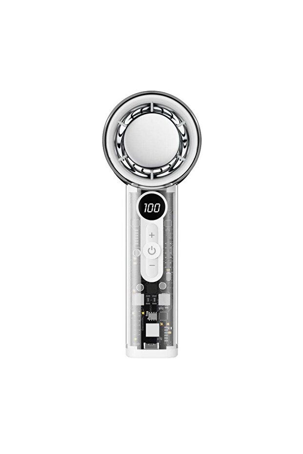 Mini Rechargeable Fan – 100-Level Stepless Speed, Digital Display, Compact