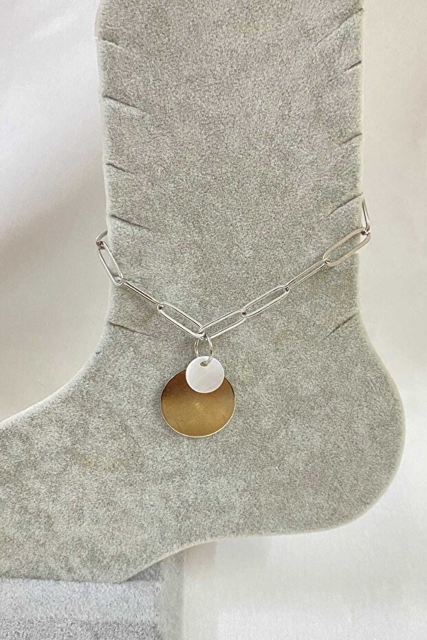 Silver Color Two Sequin Model Paperclip Chain Steel Anklet - 3244
