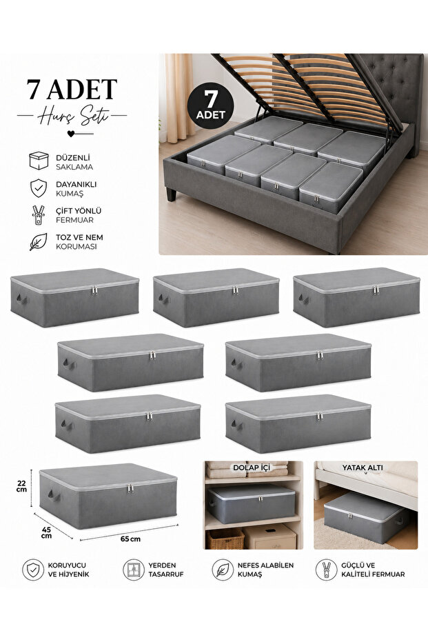 7-Piece Large Size Storage Box Set 65X45X22 cm – under Bed and Inside Cabinet Organizer Storage Box