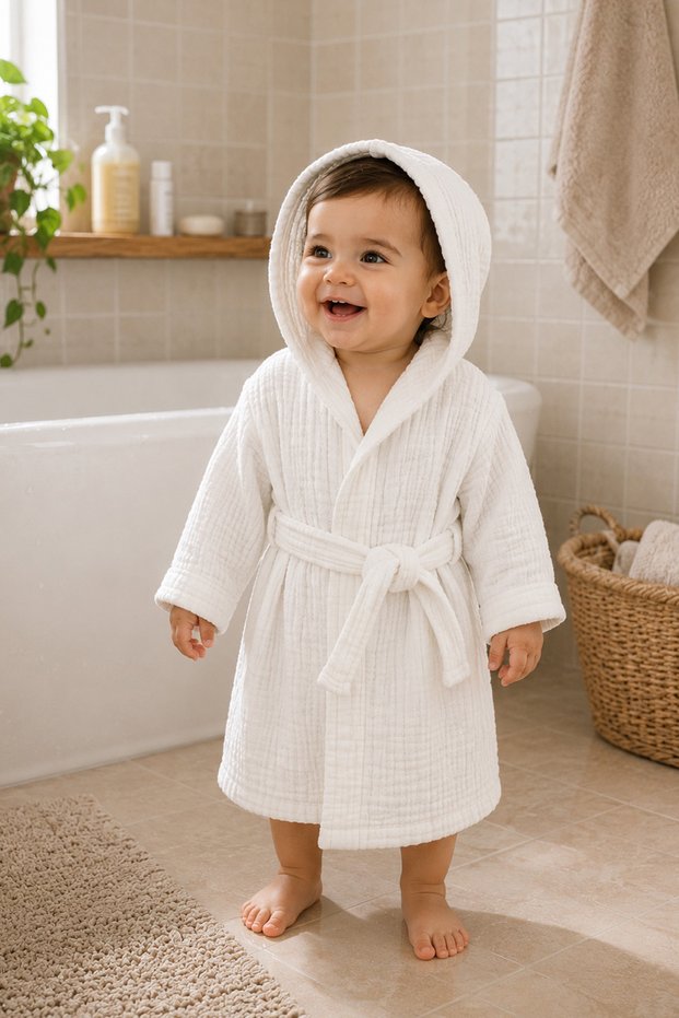 100% Cotton 4 Layer Muslin Baby Bathrobe