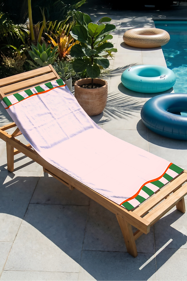 Striped Pink Green Modern Beach Towel-Mediterranean Style Orange Striped Quick Drying Microfiber Towel