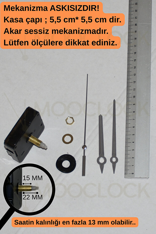Clock Mechanism, Silent Wall Clock Mechanism, 22 mm Shaft, Scorpion-Minute-Second-(Without Hanger) Short
