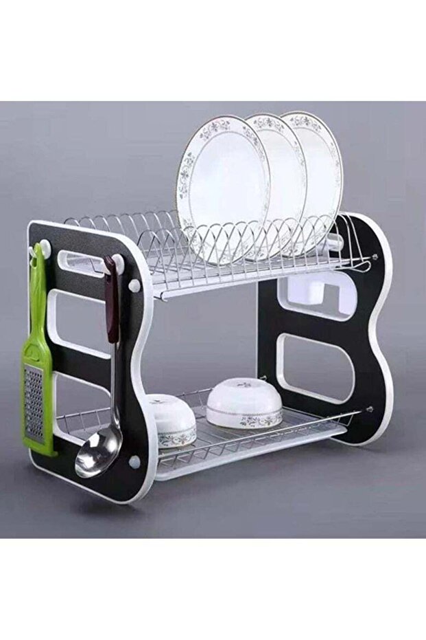 B Design 2 Layer Dish Drying Stand Dish Rack with Drain Tray Bowl Storage Rack