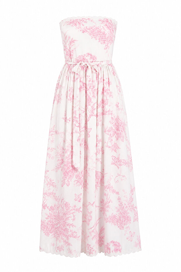 Floral Pink Strapless Dress