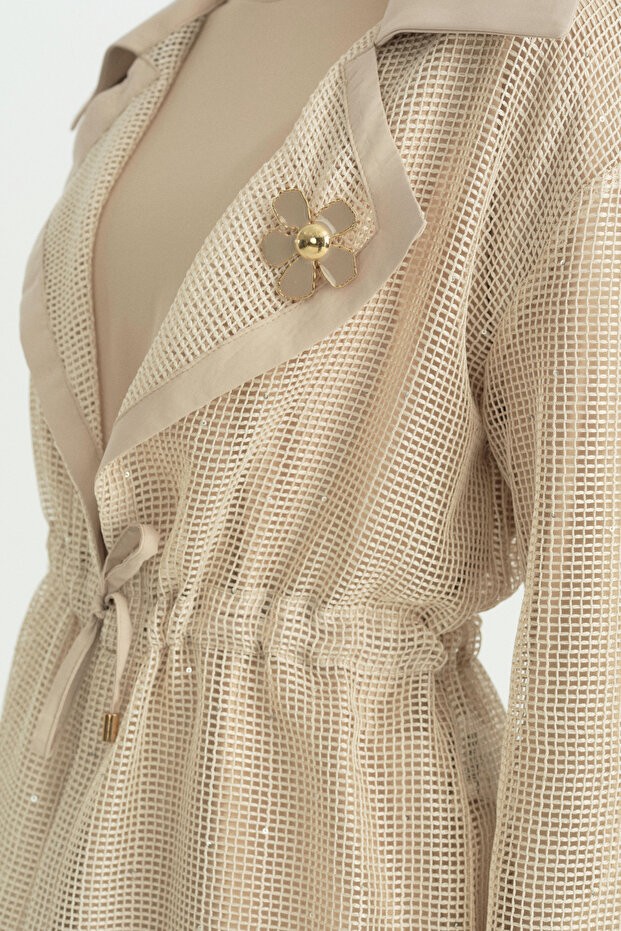 Mesh Jacket 3-Piece Set - Beige - 3