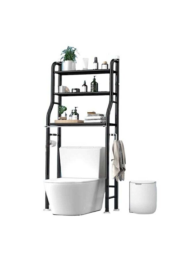 Modern Over Toilet Storage Shelf Bathroom Organizer Rack With Multi Tier Shelving Hooks Space Saving Design