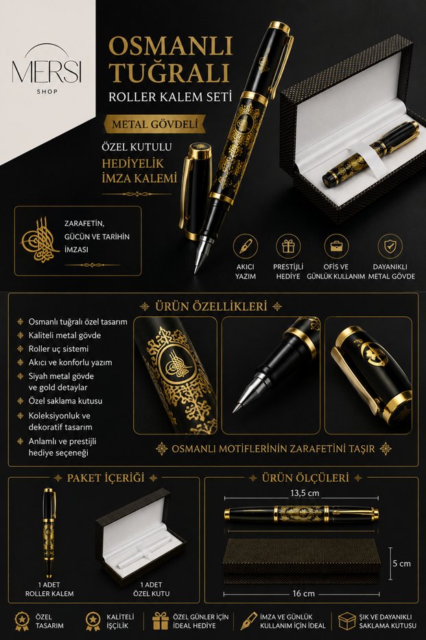 Ottoman Tughra Rollerball Pen Set | Metal Body Special Gift Signature Pen with Special Box