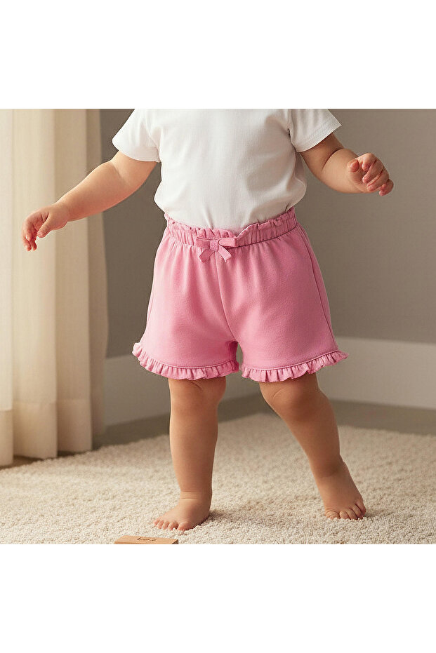 Elasticated Waist Shorts with Ruffle Hem