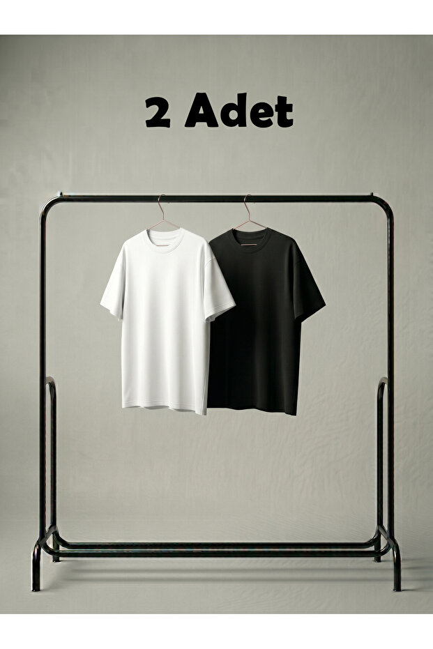 2 Pieces Black and White Cotton Oversize Unisex T-Shirts