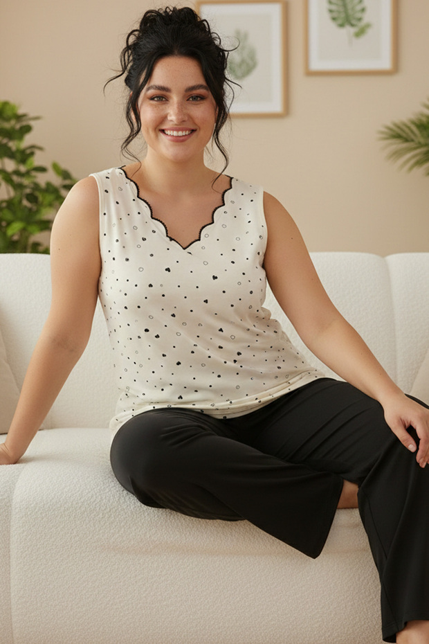 Patterned Cotton Plus Size Oversized Knitted Pajama Set