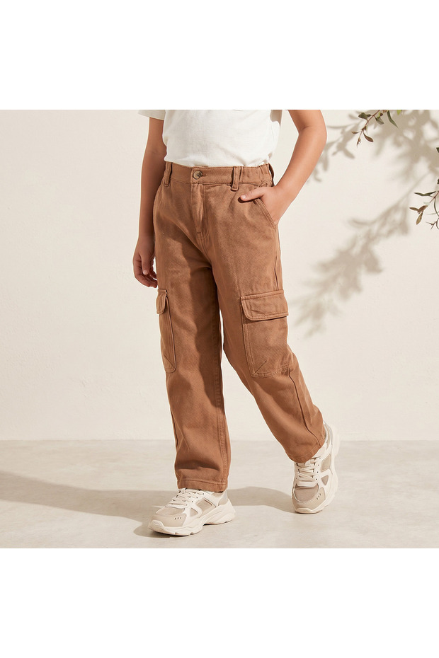 Boys Trousers with Pockets - Cotton - Button Waist- Regular Fit