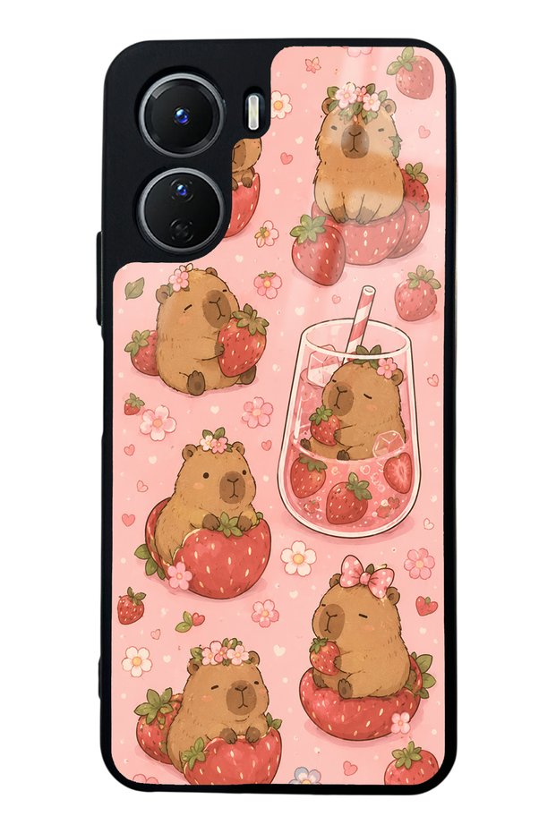 Vivo Y16 Glossy Phone Case with Strawberry Capybara Design