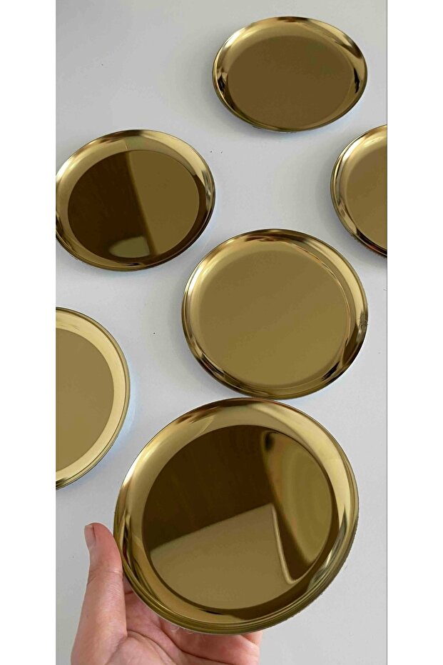 Steel Gold Color 6 Pieces Plain Mini Snack Cake Dessert Plate 12 cm