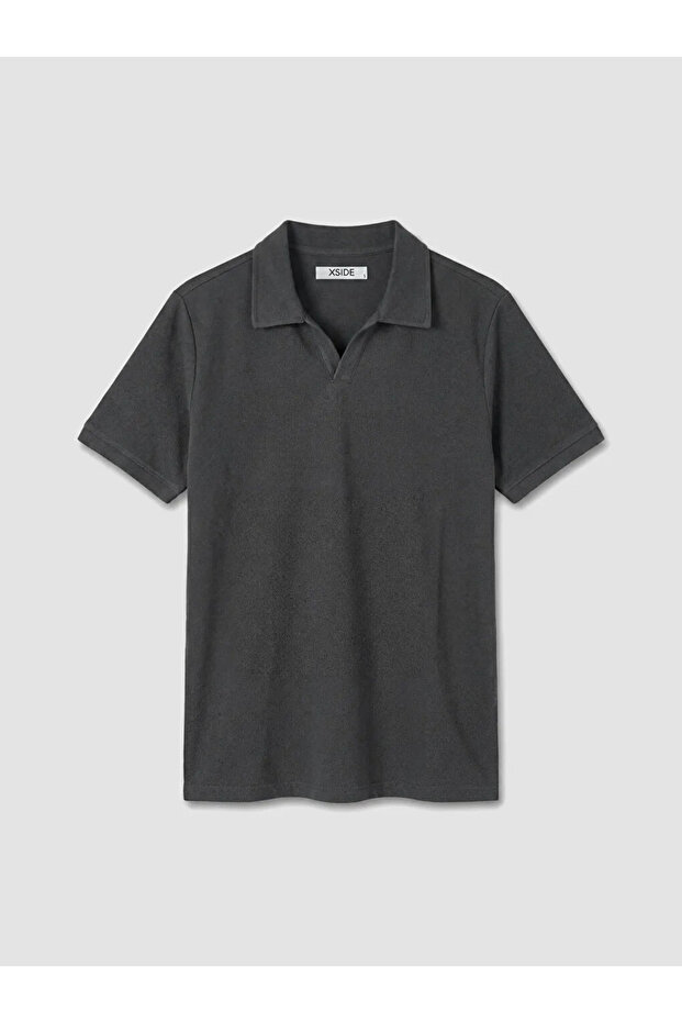 Anthracite Polo Collar Terry Fabric Men's T-Shirt
