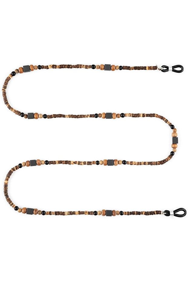 Timber Unisex Eyewear Chain, Beaded Eyewear Chain, with Coconut Wood, Hematite & Onyx, Handmade Adjustable Jewelry