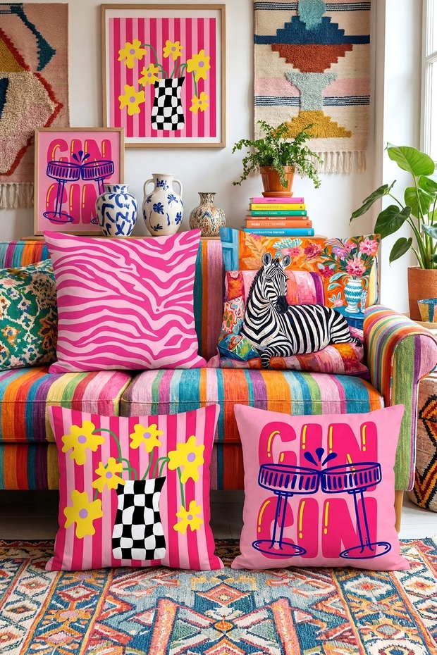 Colorful Zebra Patterned 4-Piece Throw Pillow Cover Set
