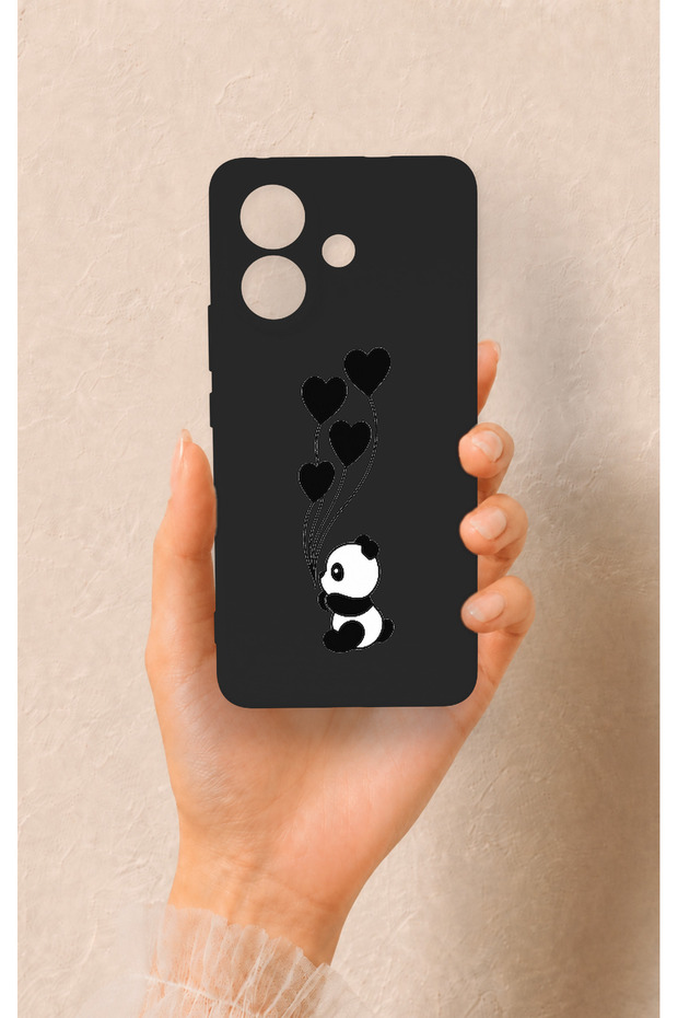 Vivo V60 Lite Compatible Heart Panda Pattern Silicone Case