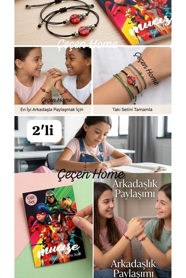 Set of 2 Miracle Friendship Bracelets, Mini Silicone Ladybug Figured Friendship Bracelet, Ladybug Bracelet