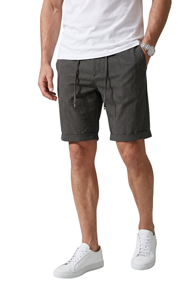 Smoked Slim Fit Lycra Striped Textured Elastic Waist Drawstring Men's Shorts Capri 2601743