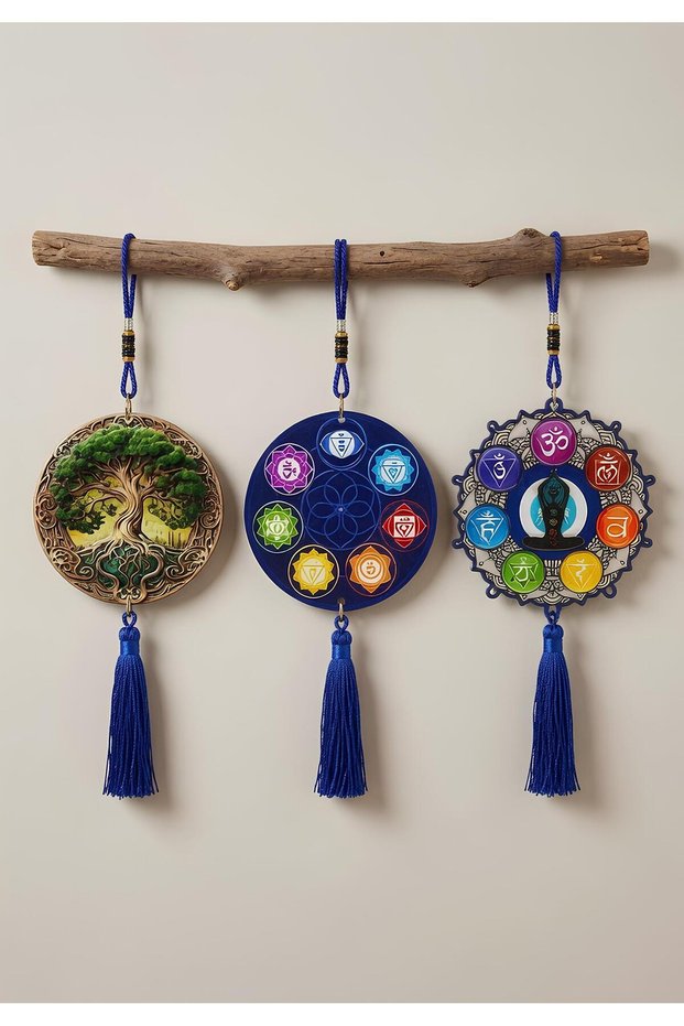 Meditation & Yoga Themed Wall Ornament 1-Piece Spiritual Energy, Chakra Opener, Feng Shui Home, Room, Office ~ Handmade Gift Decor