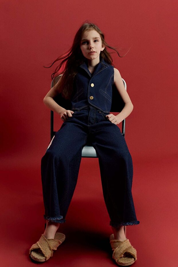 Navy Blue Denim Vest and Pants Children's Set