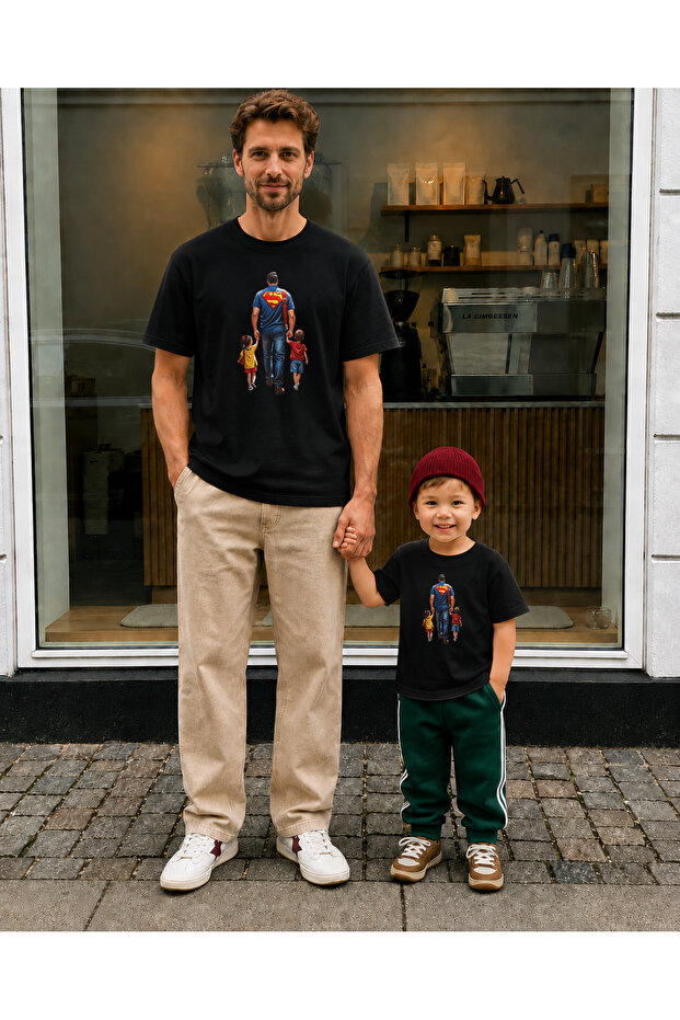 Father Son Combination Oversize T-Shirt 100% Cotton Printed T-Shirt (2 Pieces Must Be Ordered for Combination)