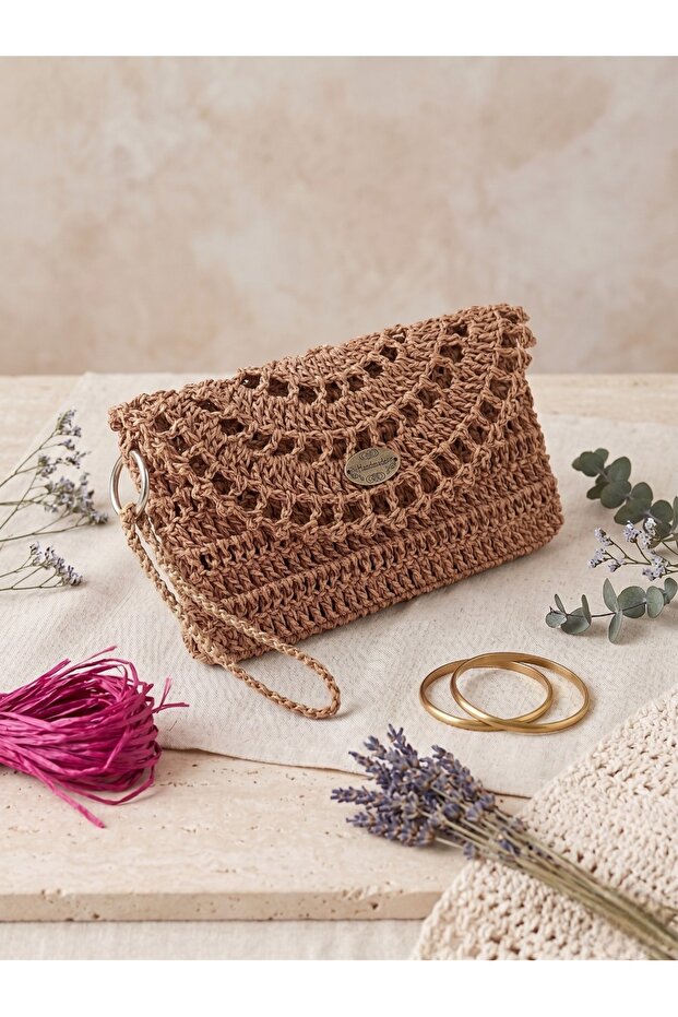 Wicker Handbag 16X22 cm | Handmade Knitted Clutch Bag with Steel Closure
