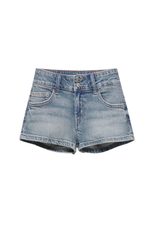 Çift düğmeli denim mini şort