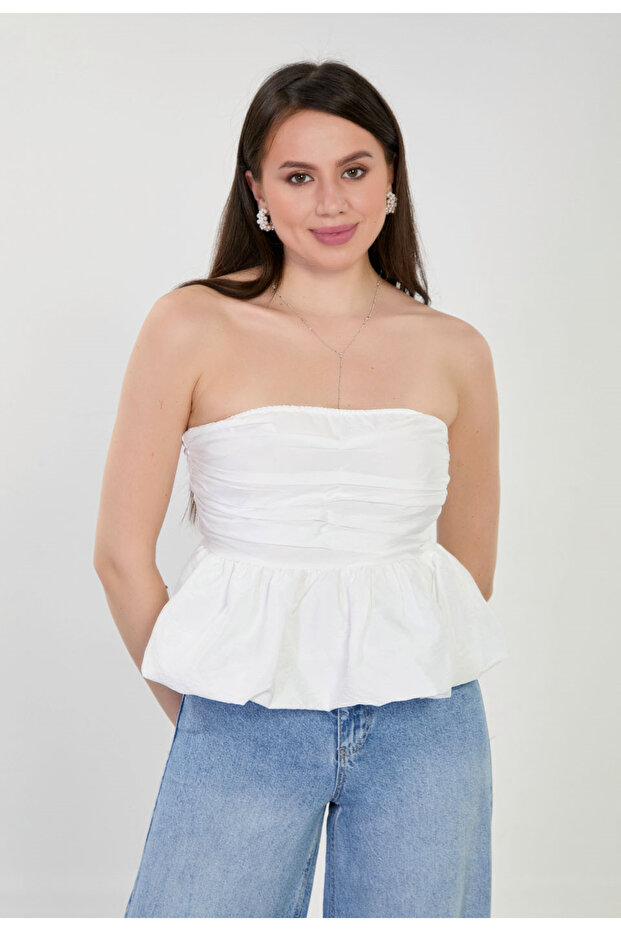 Women's Strapless Balloon Blouse - White