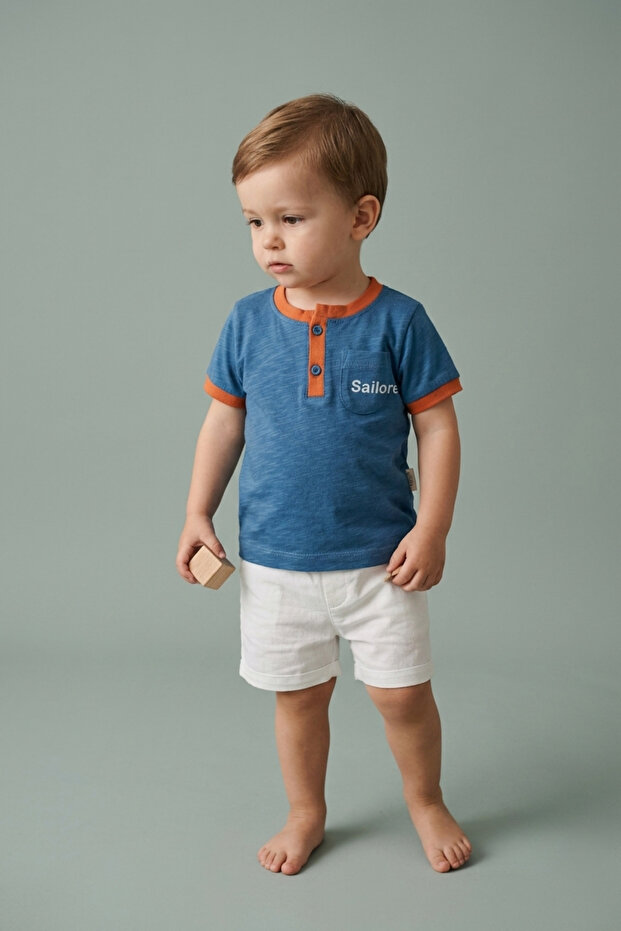 Summer Baby Boy 2-Piece Set with Front Snap Fasteners - Top and Bottom
