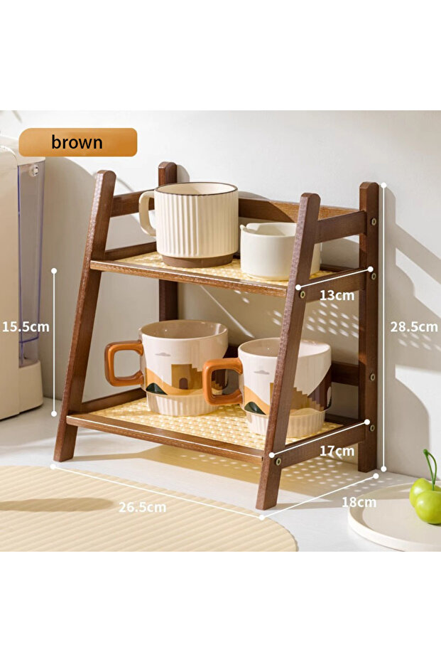 B Countertop Organizer 2 Layer Coffee Cup Holder Multipurpose Bamboo Storage Shelf for Hotel Apartm.