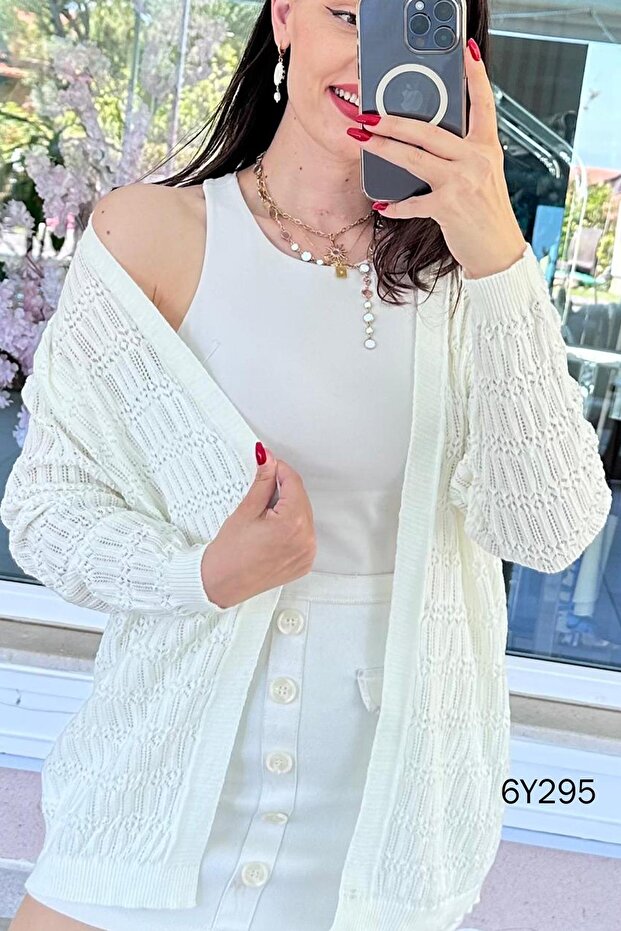 Openwork Long Knitwear Cardigan 6Y295