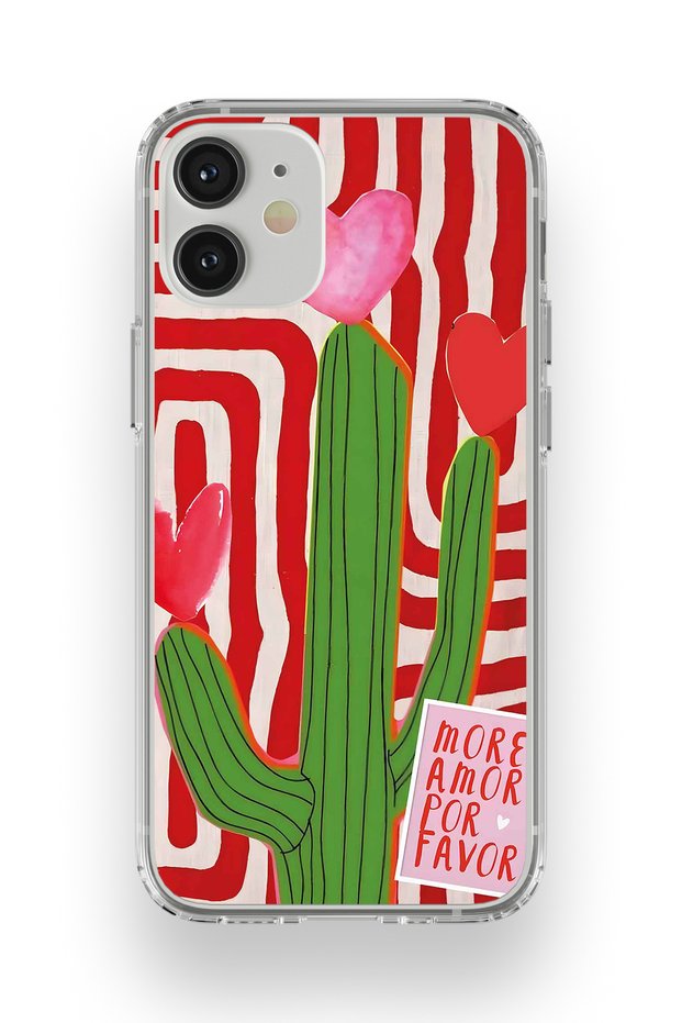 iPhone 12 Mini Compatible Cactus Patterned Transparent Phone Case