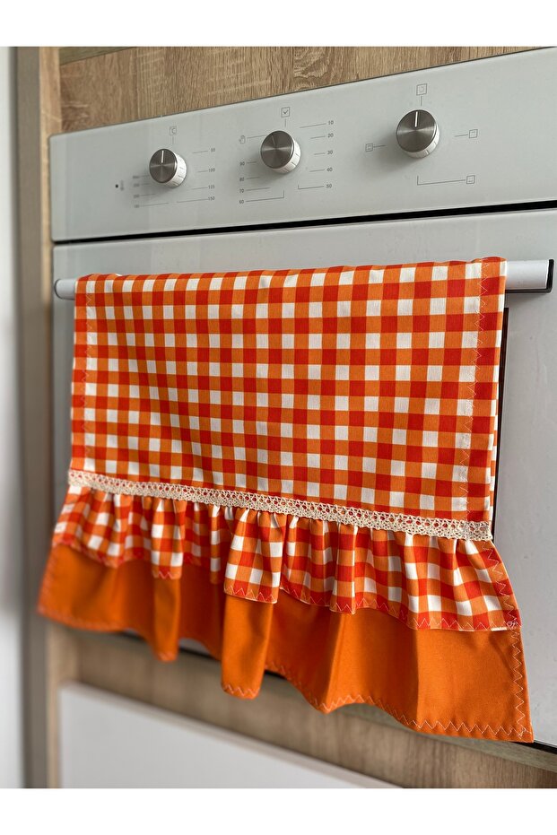 Orange Gingham Ruffled Oven Cover
