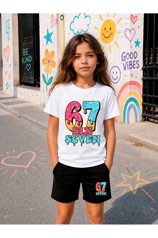 طقم شورت بناتي مطبوع من SIX SEVEN، قماش ناعم يسمح بالتهوية