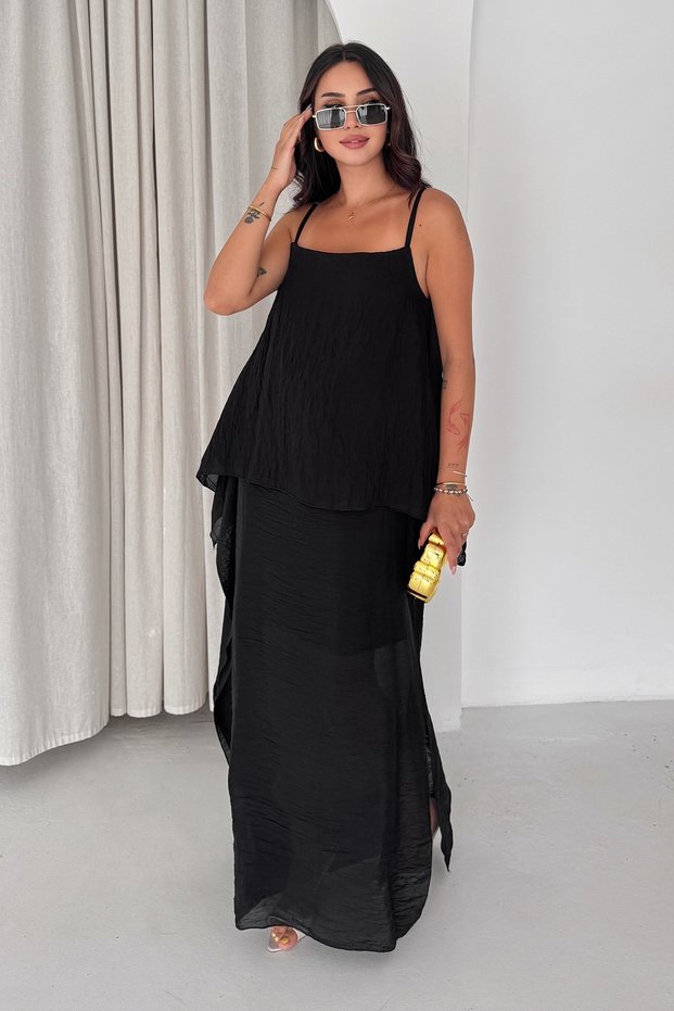 Women's Strappy Flounce Detailed Casual Maxi Dress Relaxed Fit Summer Long Dress