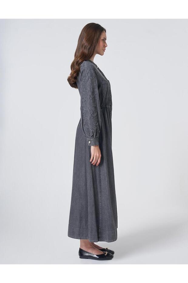 Embossed Pattern Maxi Dress Anthracite - 5