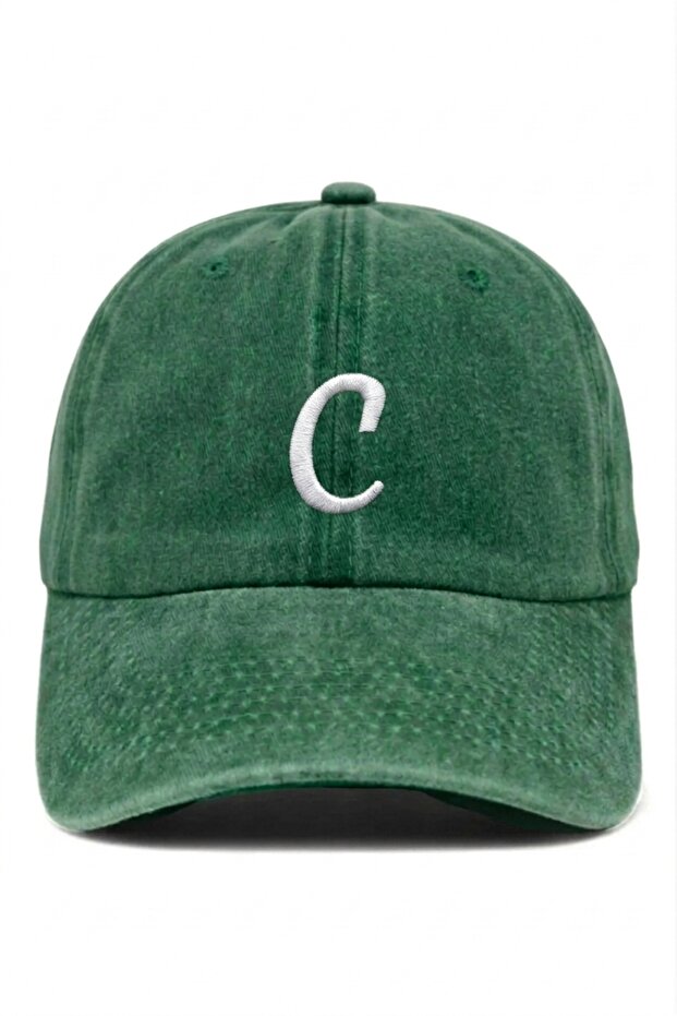 Letter C Dark Green Embroidered Washable Vintage Unisex Hat