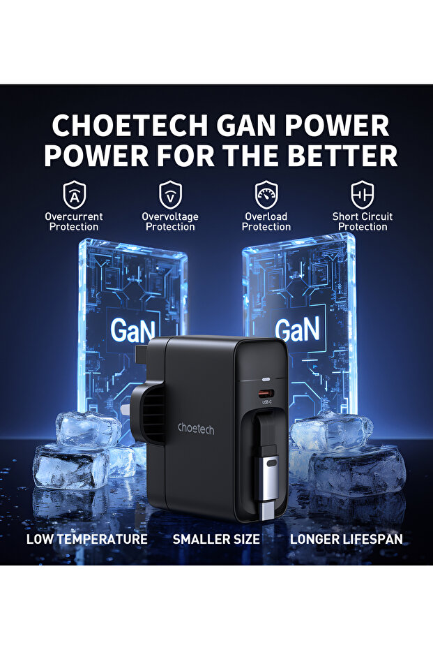 NexGen GaN Wall Charger 40W, with Retractable USB-C Cable, Compact Fast Charger PD6095