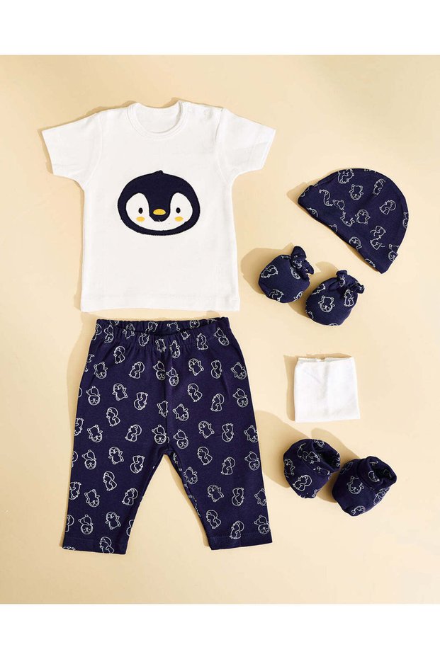 Baby Navy And Ivory Penguin Gift Set 7 Piece