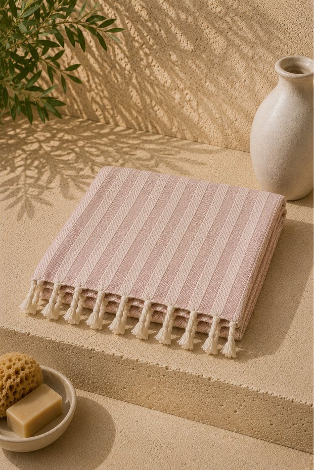 Handwoven Cotton - Linen Peshtemal 95 X 200 cm Powder