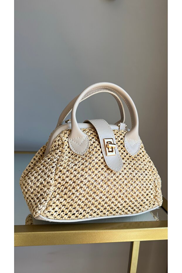 Women's Straw Scholar Hand and Shoulder Bag Isabel Beige