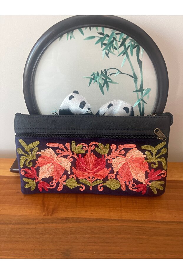 Embroidered Velvet Portfolio Bag & Wallet